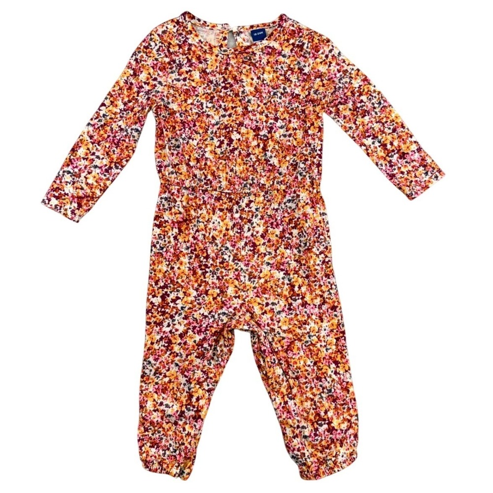 Old Navy Kids Multifloral Long Sleeve Cotton Jumpsuit 18-24M Orange Pink Floral